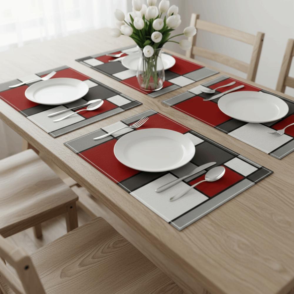 6 Piece Plaid Pattern Geometric Aesthetic Placemat Waterproof Dinning Table Mat Festive