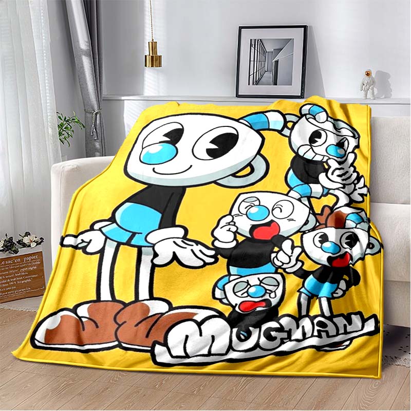 Cuphead & Mugman Flannel Blanket, Soft Throw with "Don't Deal With The Devil" Print, Cozy Bedding for Retro Game Fans