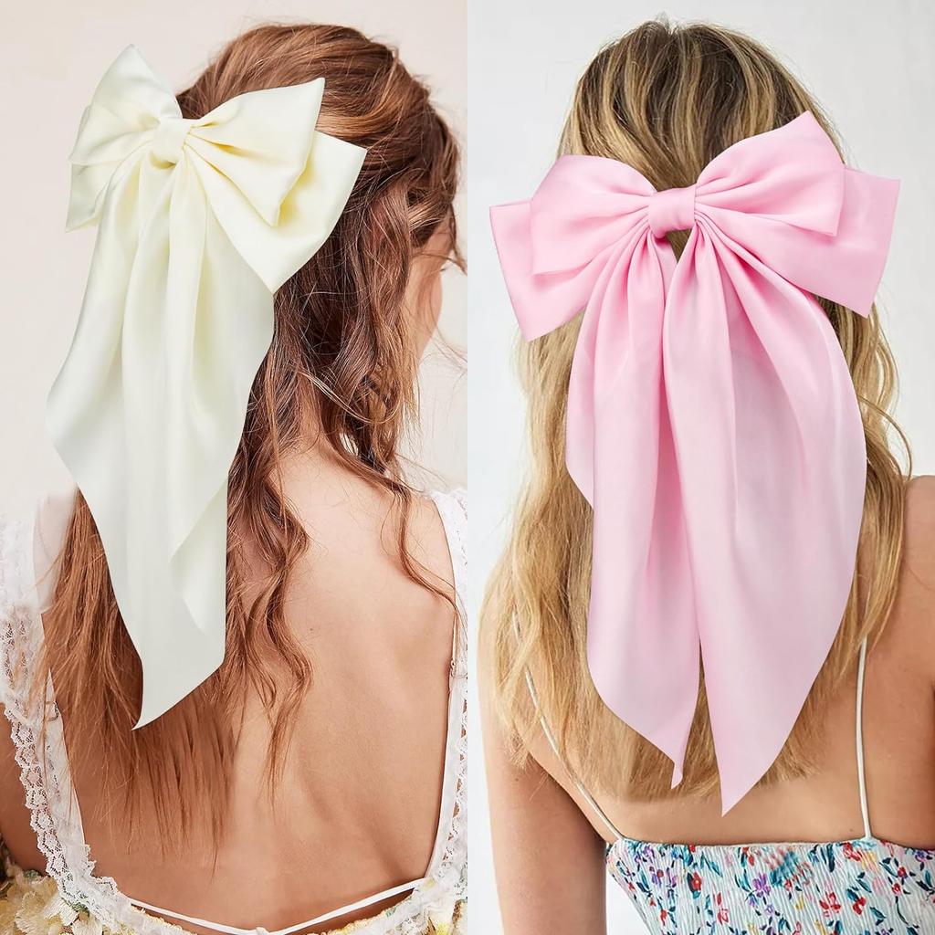 3Pcs Women Elegant Bow Ribbon Hair Clips Solid Color Satin Bowknot Clips Girls Korean Hairpins Party Headdress Hair Accessories