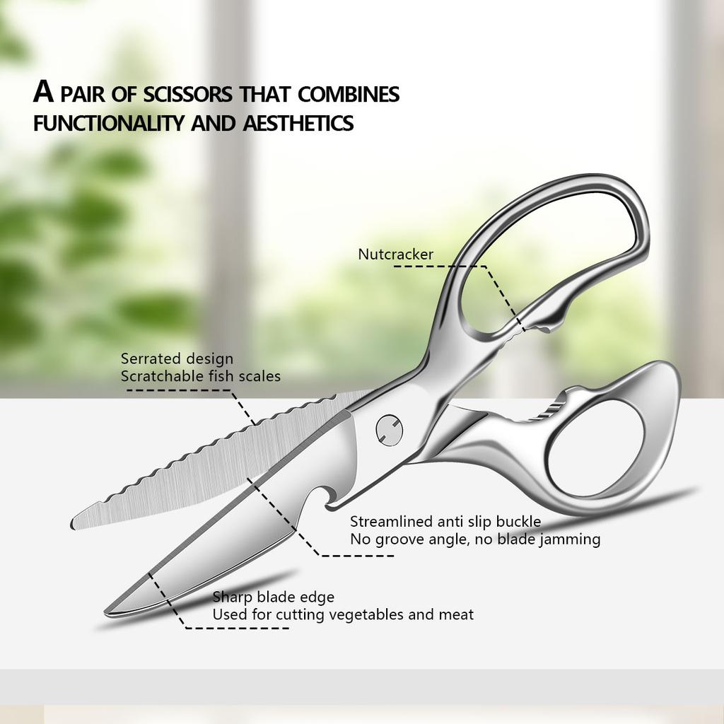 Kitchen Scissors Stainless Steel Heavy Duty Detachable Multi-Purpose for Chicken Bones Fish Cleaning,All Steel Cooking Scissors5