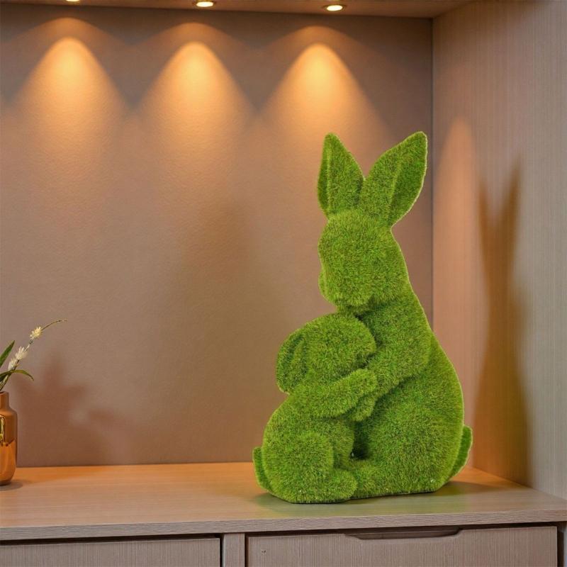 2pcs Elegant Flocking Bunnies Figurines Resin Rabbit Statue For Easter Gift And Outdoor Garden Decorations