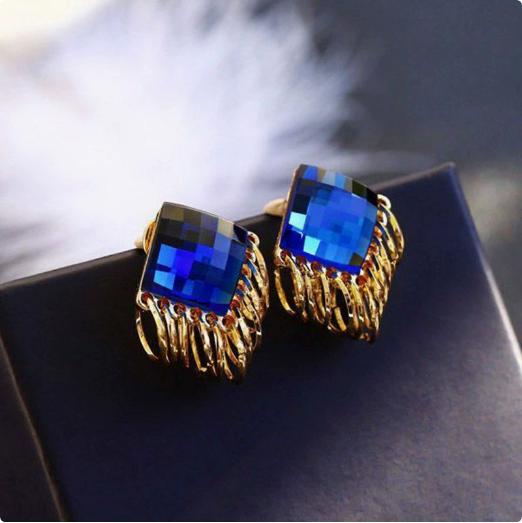 Fashionable Geometric Square Glass Earrings One Size синий