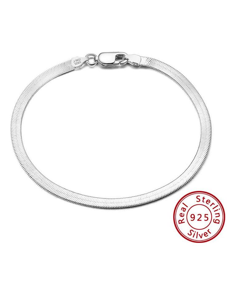 Jewelry S925 Sterling Silver Bracelet Flat Snake Bone Blade