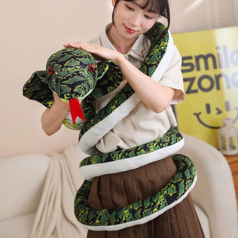 2.2/3/4M Giant Green& Brown Cobra Plush Toy Lifelike Coiled Snake Stuffed Long Pillow Funny Spoof Joke Soft Toys