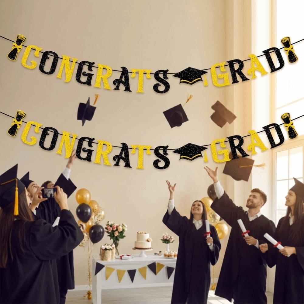 Gold Shining Graduation Party Banner Glitter Decor Graduation Hanging Banner  Photo Background