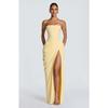 Damen Trägerloses Raffung Schlitz Maxikleid, Sexy Figurbetontes Abendparty Langes Kleid, Europäischer Amerikanischer Stil Formelles Cocktailkleid