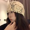 Retro Versatile Hook Flower Hat Japanese Hand-knitted Hollow Head Hat Women's Face Small Flowers Knitted Pile Hat