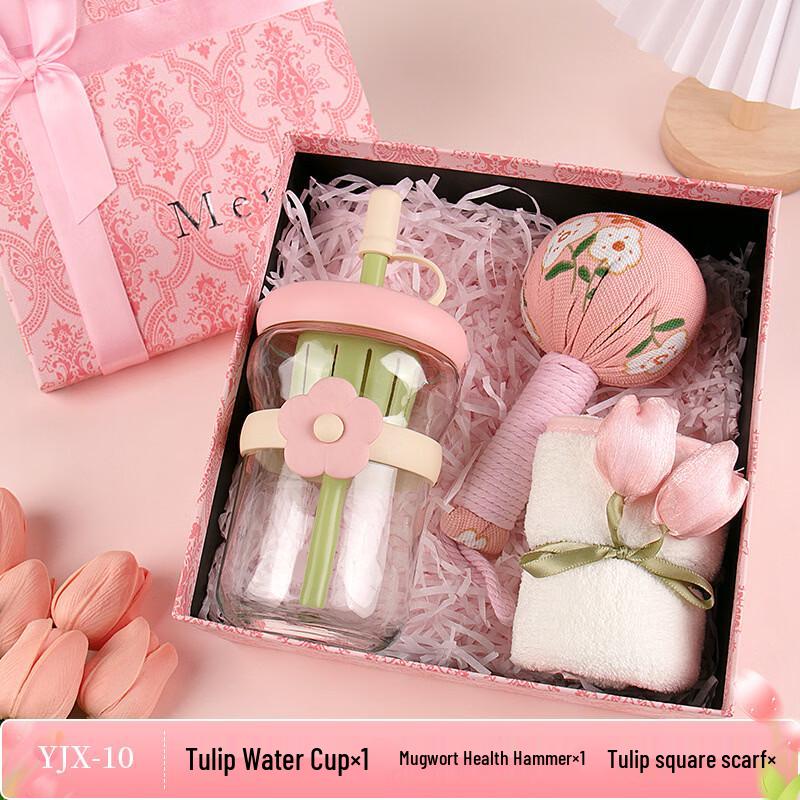 ME Tulip Series Glass Cup, Mugwort Hammer & Towel Gift Set