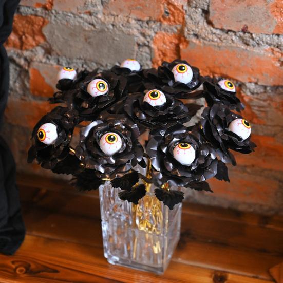 Yousheng Halloween Faux Rose with Eyeballs Gothic Artificial Eyeball Rose Flower Bouquet for Flower Arrangement Halloween Home Decoration
