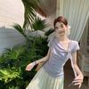 French Irregular Design Short Sleeve Butterfly Top With Embroidery For Summer Fashion