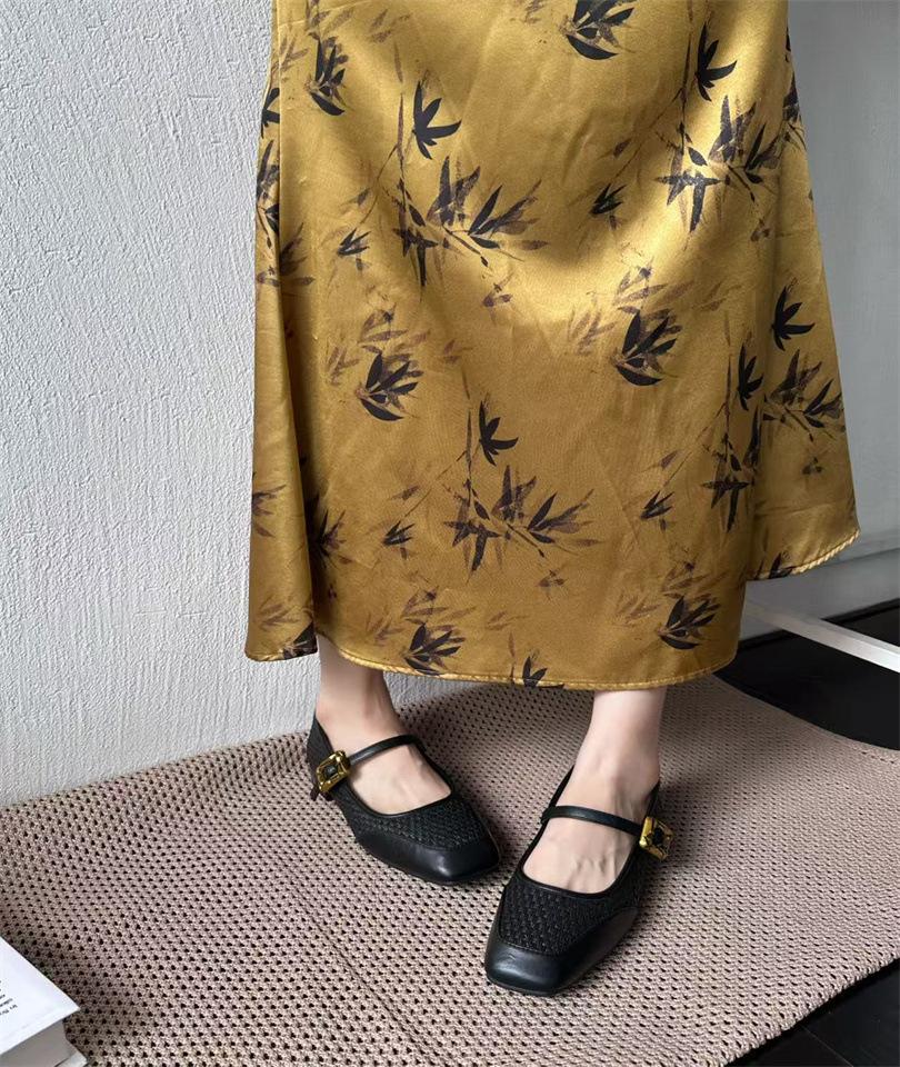 French woven word belt Mary Jane 2025 new autumn splicing square head thick heel women's shoes fashion shoes