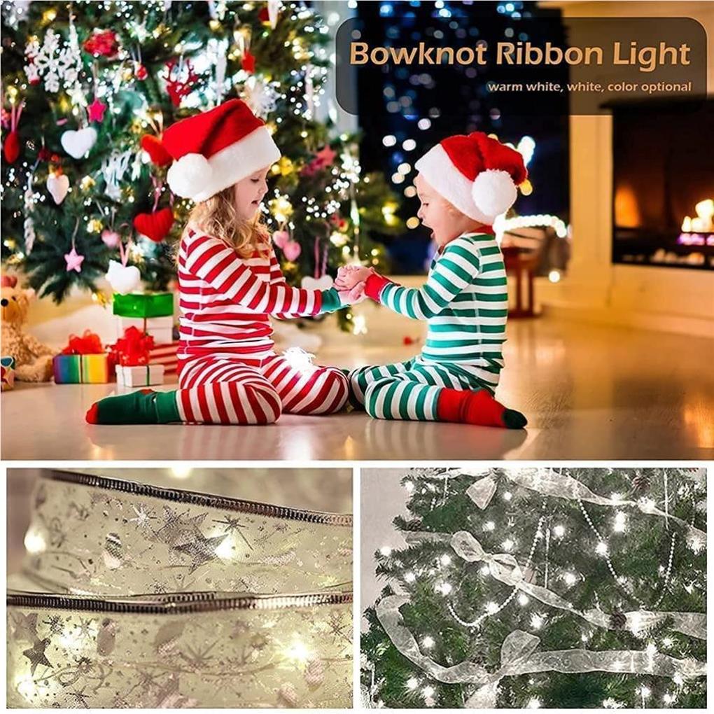Christmas Tree Ribbon Light String Party Weddings Decoration Strip Gift Packing Decorative Supply for Dormitory Office