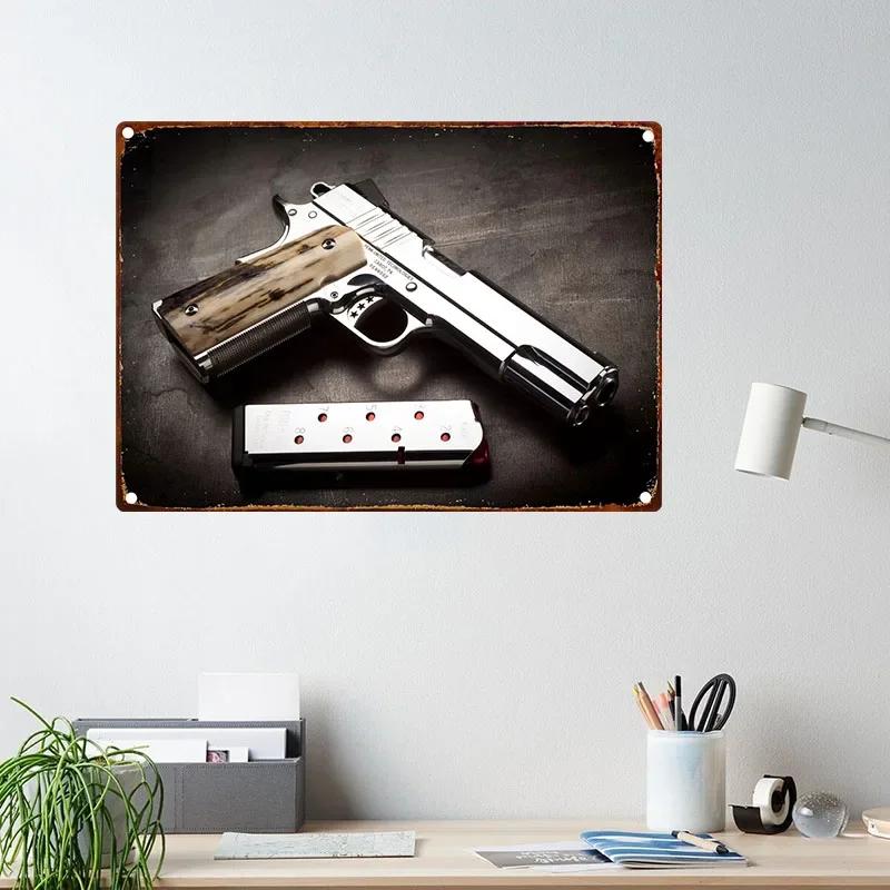 Vintage NEW Pistol HD Tin Painting Metal Sign Poster Home Living Room Bar Club Party Man Cave Art Wall Decorativ Iron Painting