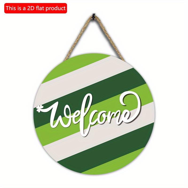 2D flat 20*20cm 1pc Welcome St. Patrick's Day White green stripes Wood Hanging Door Sign, Lucky Shamrock pattern simple style Art Plaques for Front