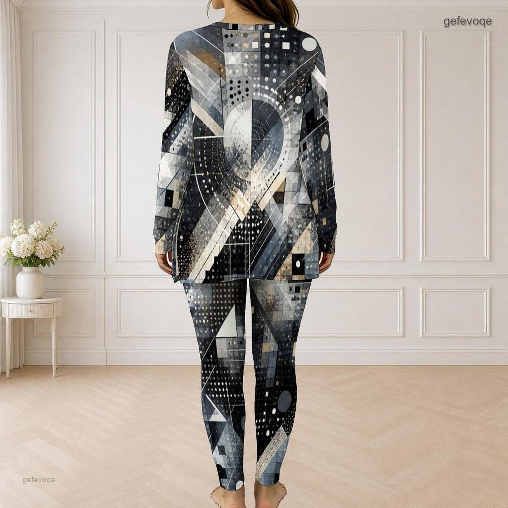 Women Plus Size Front Zip Long Sleeve Printed Longline Top Fitted Pants Two Piece Set