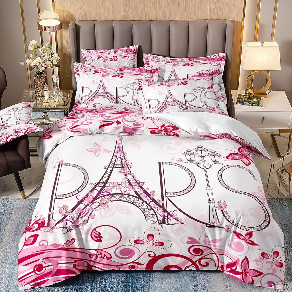 Eiffelturm Bettwäsche Dreiteilig Kirschblüte 3D Digitaldruck Direktverkauf