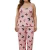 Women's Plus Size Butterfly Print Pajama Set: Sleeveless Camisole & Long Pants