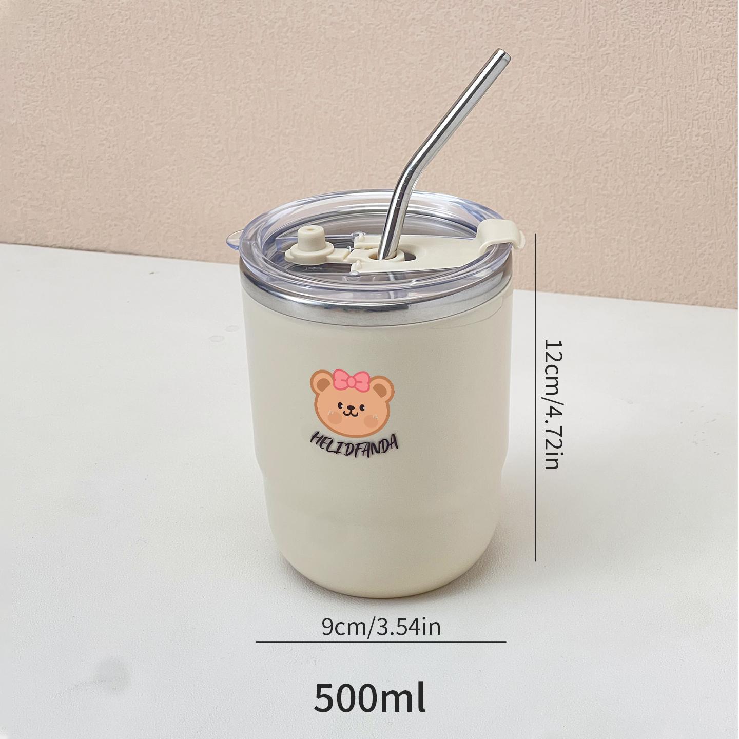 

500ML Portable Thermos Cup Double-layer Insulated Coffee Mug With Straw Cute Leak-proof 304 Stainless Steel Kids Drinking Cup 401-500ml