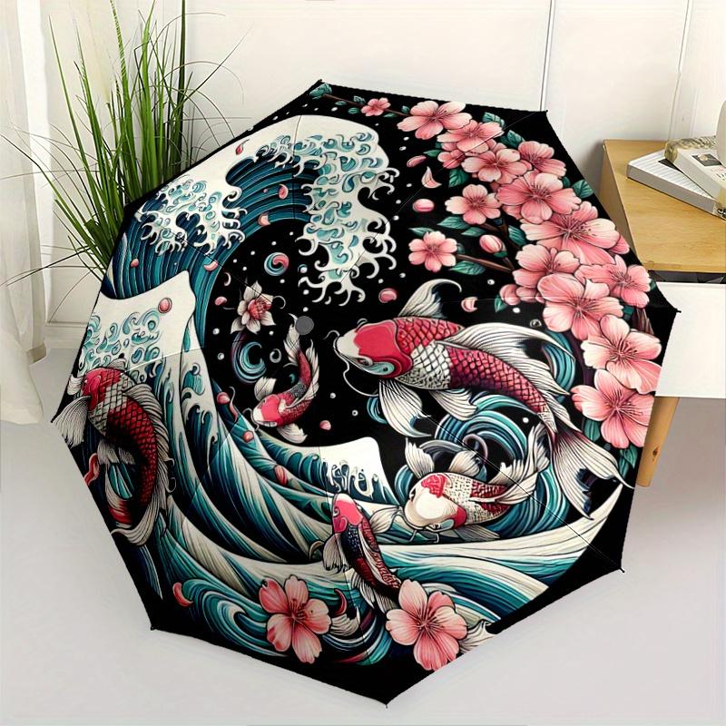 

1pc Lucky Carp Pattern Automatic Umbrella is Fashionable and Good-Looking, a Portable 3-Fold Umbrella, Suitable for Travel and Daily Use, a