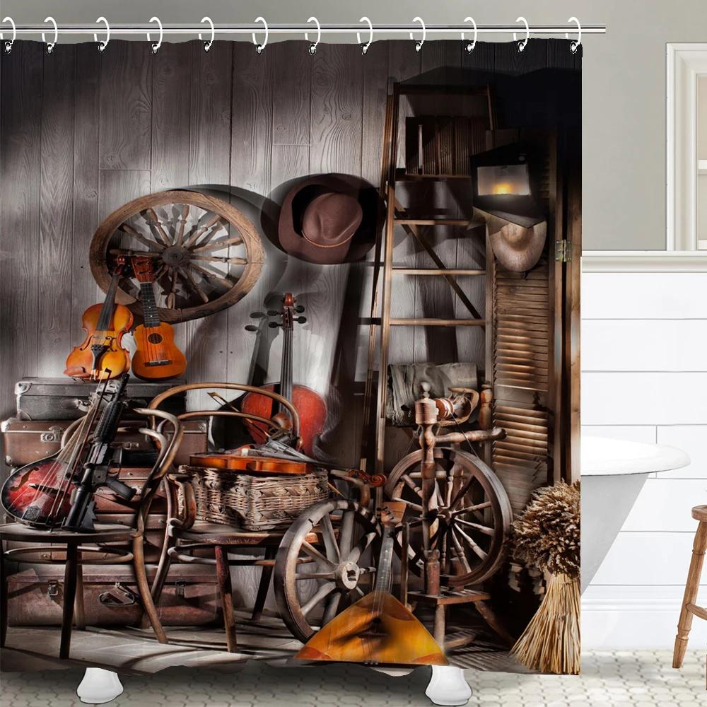 Nostalgic And Retro Industrial Style Shower Curtain Rustic Style Bathroom Curtains Polyester Fabric Home Decor Curtain