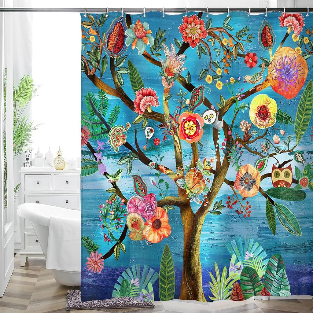 Bohemian Flower Bathroom Curtain Colorful Boho Floral Print Beautiful Bright Polyester Fabric Cloth Shower Curtain for Bathroom