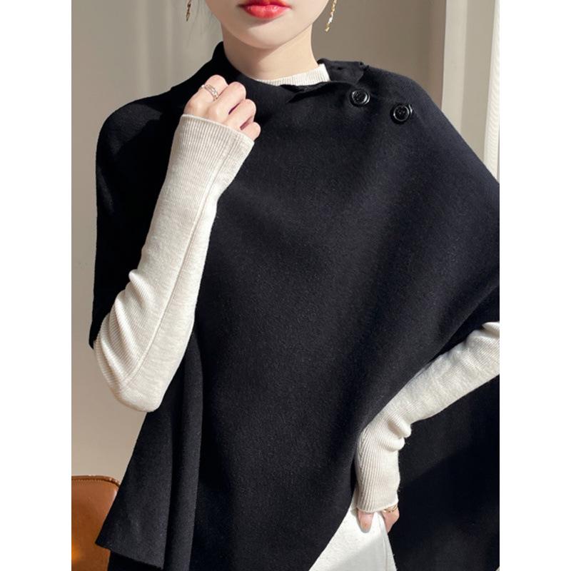 Noble Loose Knit Shawl: Irregular, Stylish High Neck Cape Sweater Cardigan