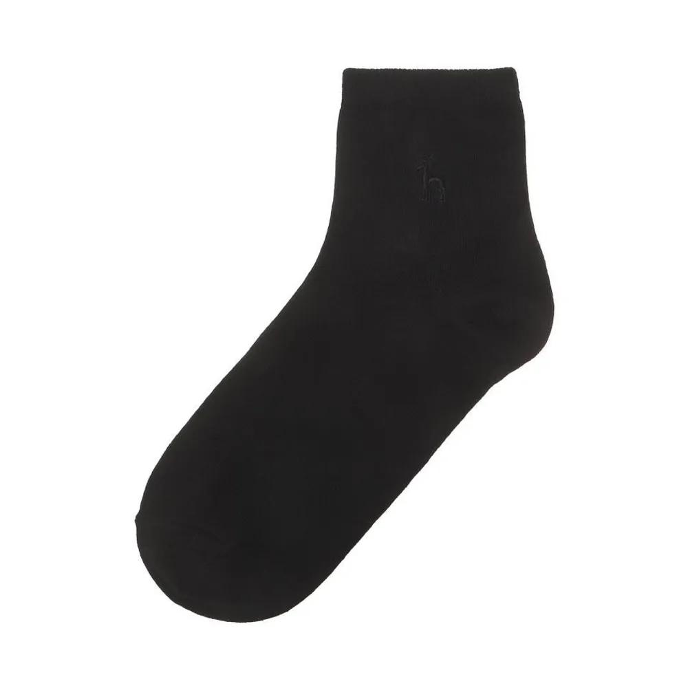 HISS3E220.BK_Black Puppy Embroidery Cotton Ankle Socks 3-Piece Set