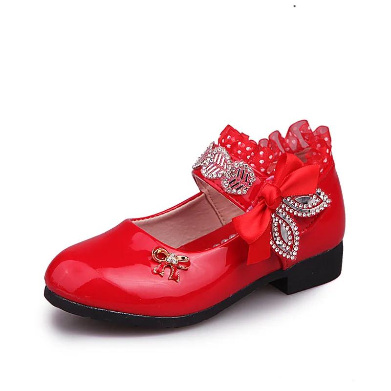 Girl Shoes Spring Autumn New Girl Princess Shoe High Heel Dance Single Shoe Water Diamond Kid Leather Shoes Kid Shoes Mary Jane