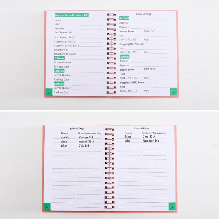 Password Keeper Book Portable Spirals Notebook Password Book with Alphabetical Tabs Office Supplies