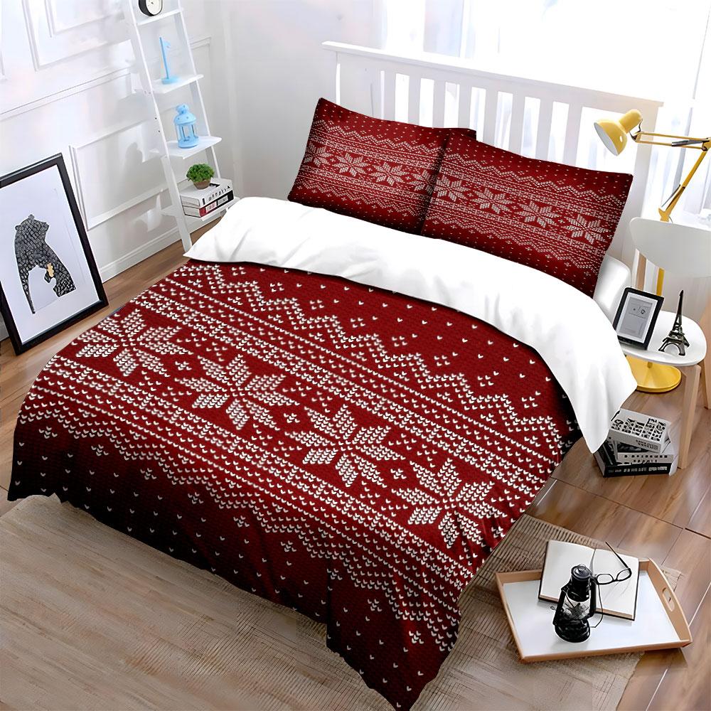 Red Snowflake Bedding Set Bedding Duvet Cover Set Duvet Cover Pillowcases (1 * Duvet Cover 2 * Pillowcases, without duvet insert)