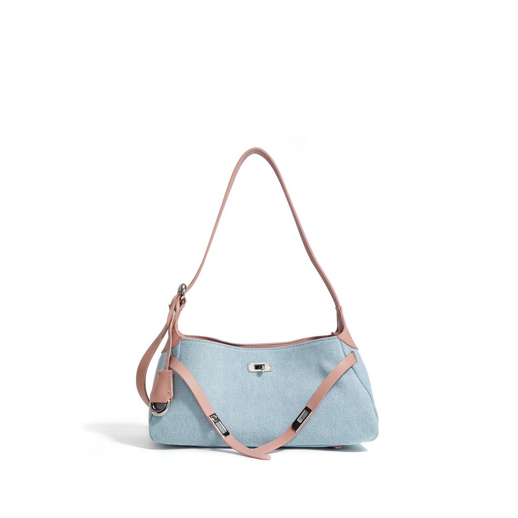 Women's underarm bag feeling advanced large capacity with commuter denim single shoulder first layer cowhide fashion