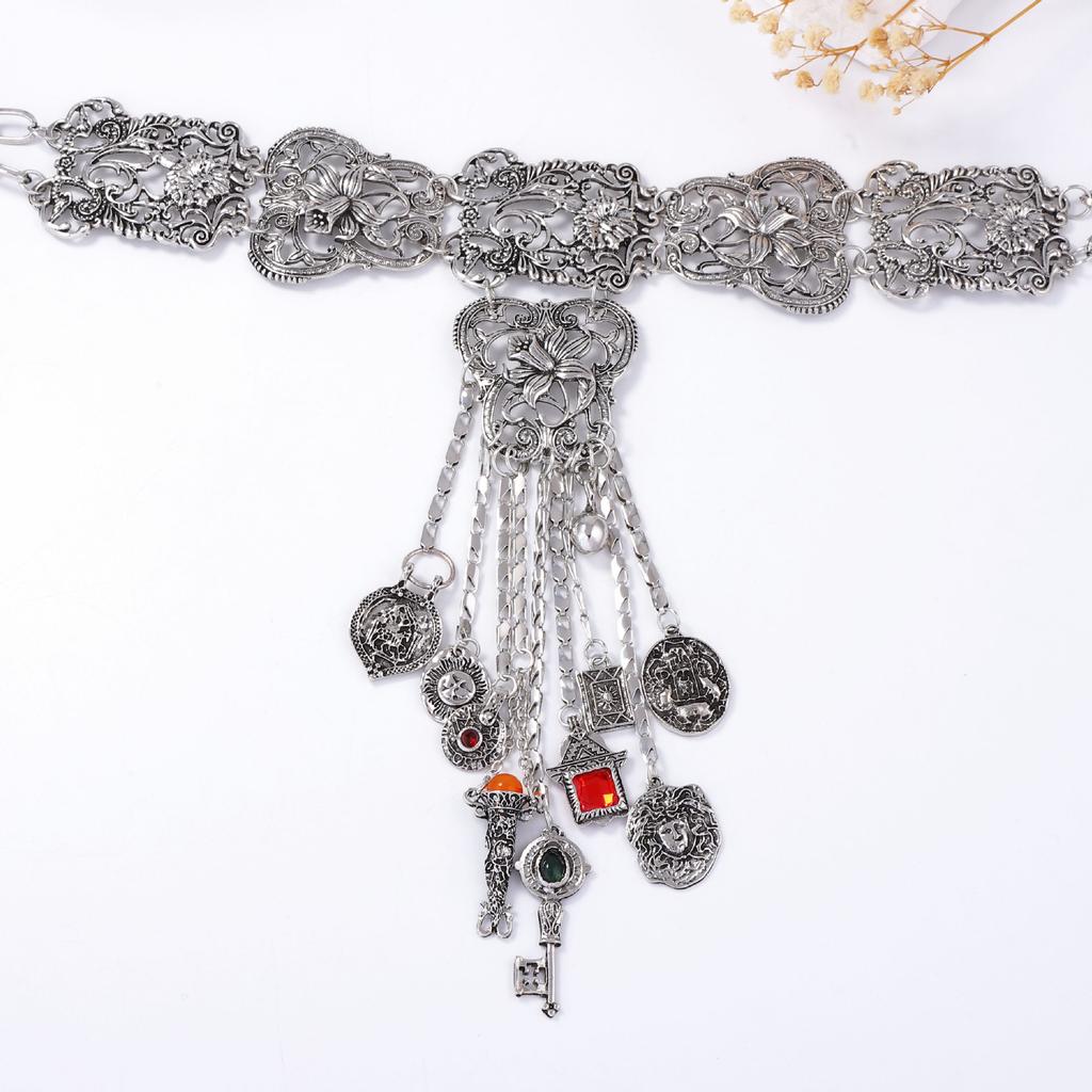 Bohemian Personality Retro Trend Alloy Antique Silver Old Lanyard Geometric Fringe Women's Necklace
