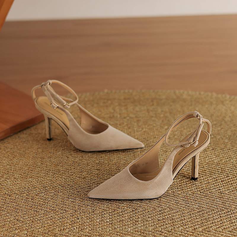 Krazing Pot Sheep Suede Summer Size 42 Leopard Decoration Slingback Thin High Heels Women Women Pointed Toe Pumps