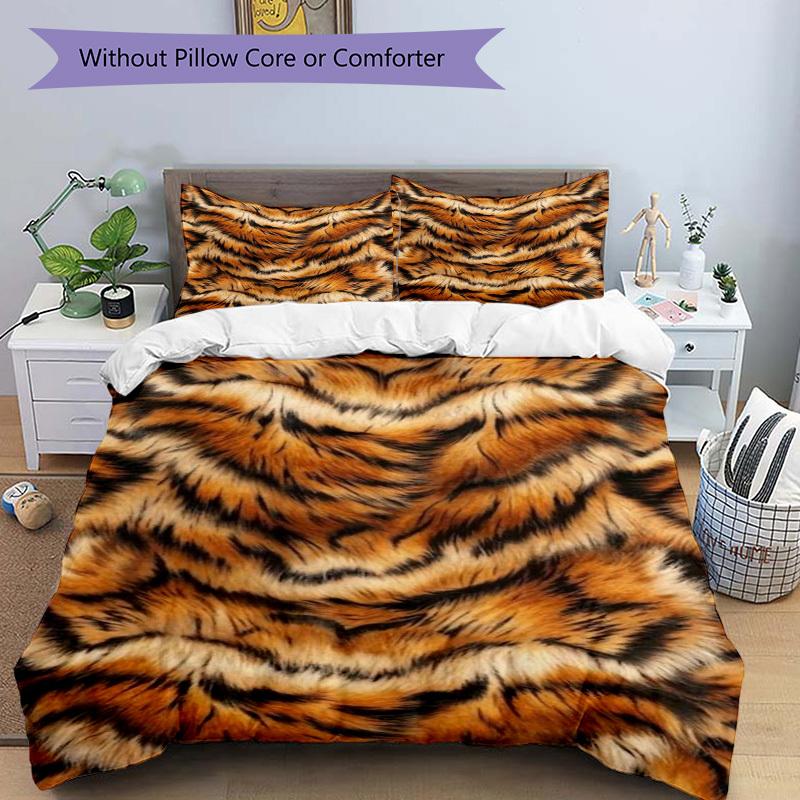 3pcs Tiger Print Bedding Set. Soft and Comfortable with No Core Included (1x Duvet Cover + 2x Pillow Covers) Yy251009253