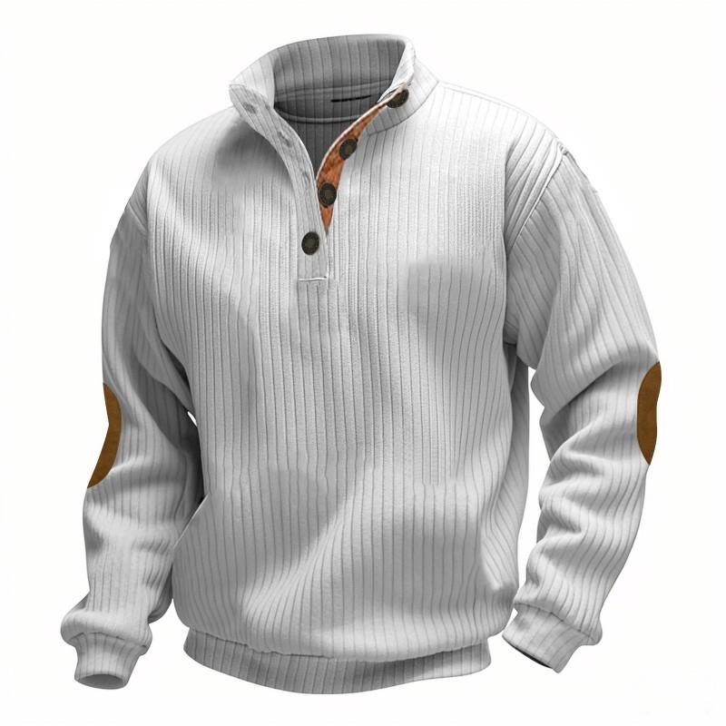 Mens Long Sleeve Hoodie Western Style Ribbed Stand Collar Pullover Sweatshirt Winter Casual Fashion