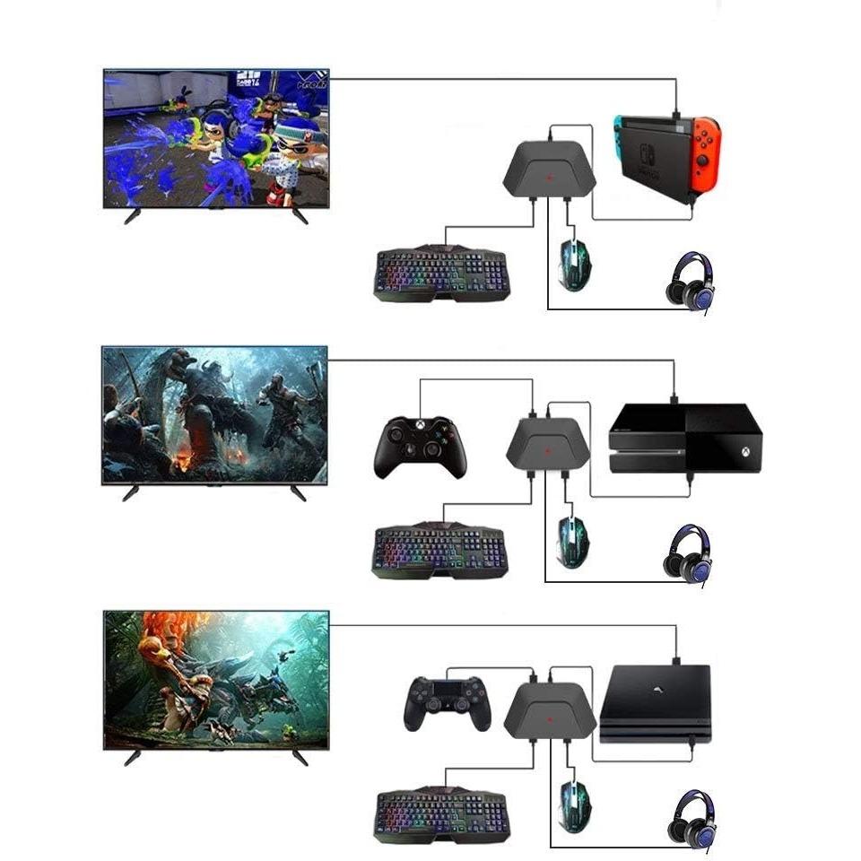 Adapter klawiatury i myszy z gniazdem audio 3,5 mm do Nintendo Switch, Xbox One, PS4, PS3. Idealny do gier typu FPS, TPS, RPG i RTS itp.