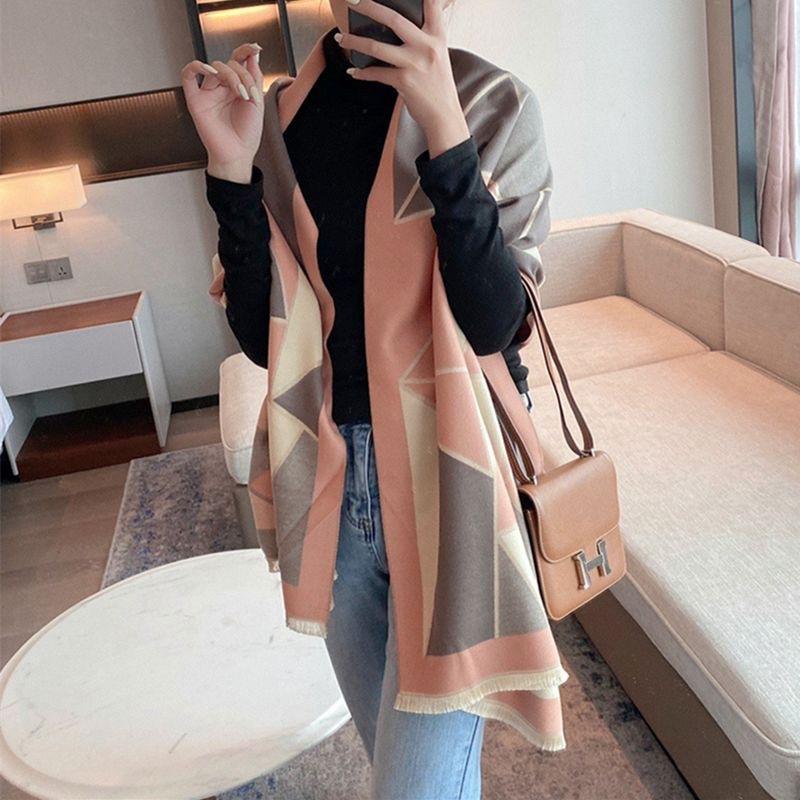 Korean Version of The New All-match Imitation Cashmere Winter Geometric Irregular Scarf for Girls To Keep Warm and High End Shawl for Travel