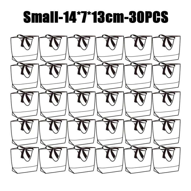 50pcs Ribbon Bow White Paper Tote Gift Bags with Handles Shopping Party Wedding Party Birthday Retail Bags