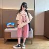 Girls Sports Two-Piece Summer Models Foreign Style Girls Big Girl Summer Short-Sleeved Suit Children's Casual T-Shirt Suit