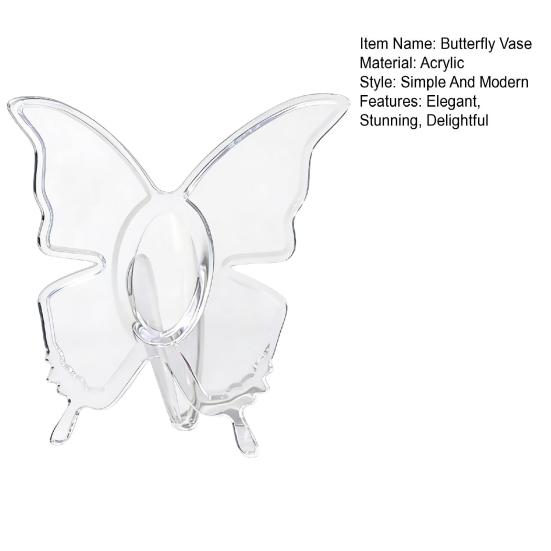 Vaso Decorativo Borboleta em Acrílico Transparente para Mesa de Desktop, Flores para Quarto, Casamento, Centro de Mesa