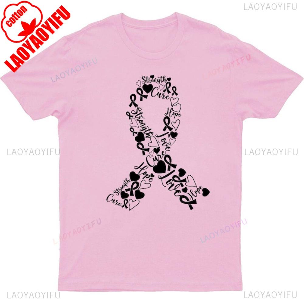 Womens Breast Cancer Ribbon TShirt Summer round Neck Short Sleeve Awareness Survivor Shirt Creative Design Top