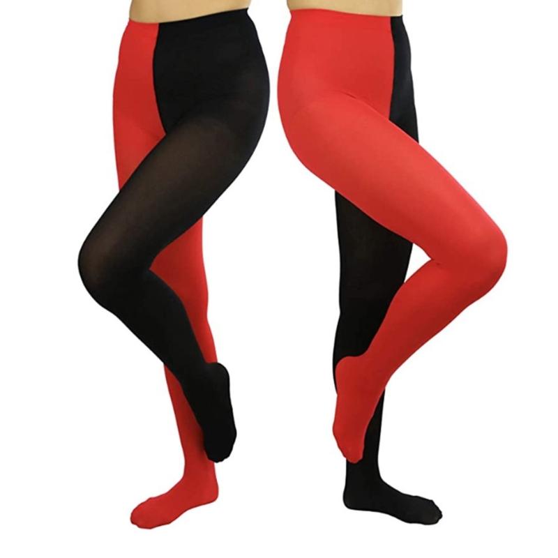 Two-Toned Tights Women Opaque Tights Footed Leggings High Waist Thigh High Stocking Christmas Party Cosplay Costume