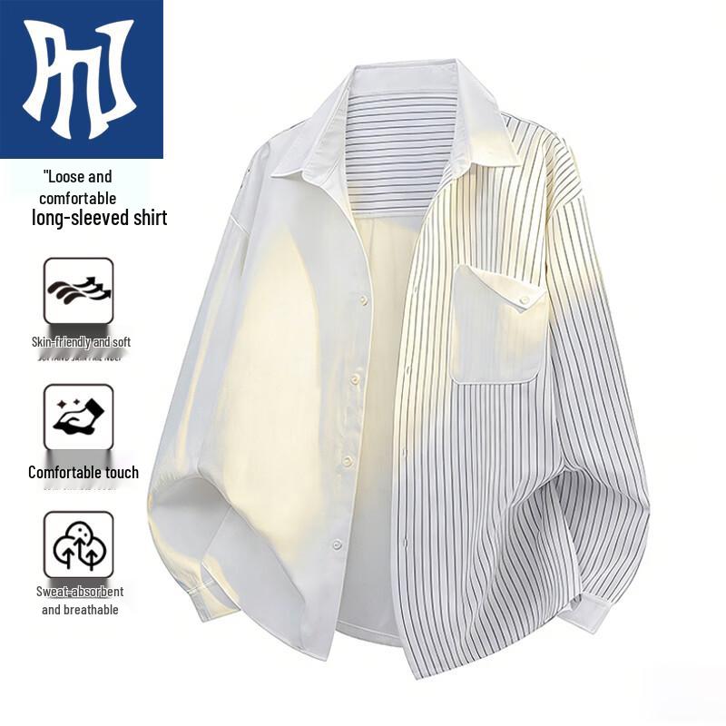 

PNJ Men s Casual Patchwork Striped Long-Sleeve Shirt L