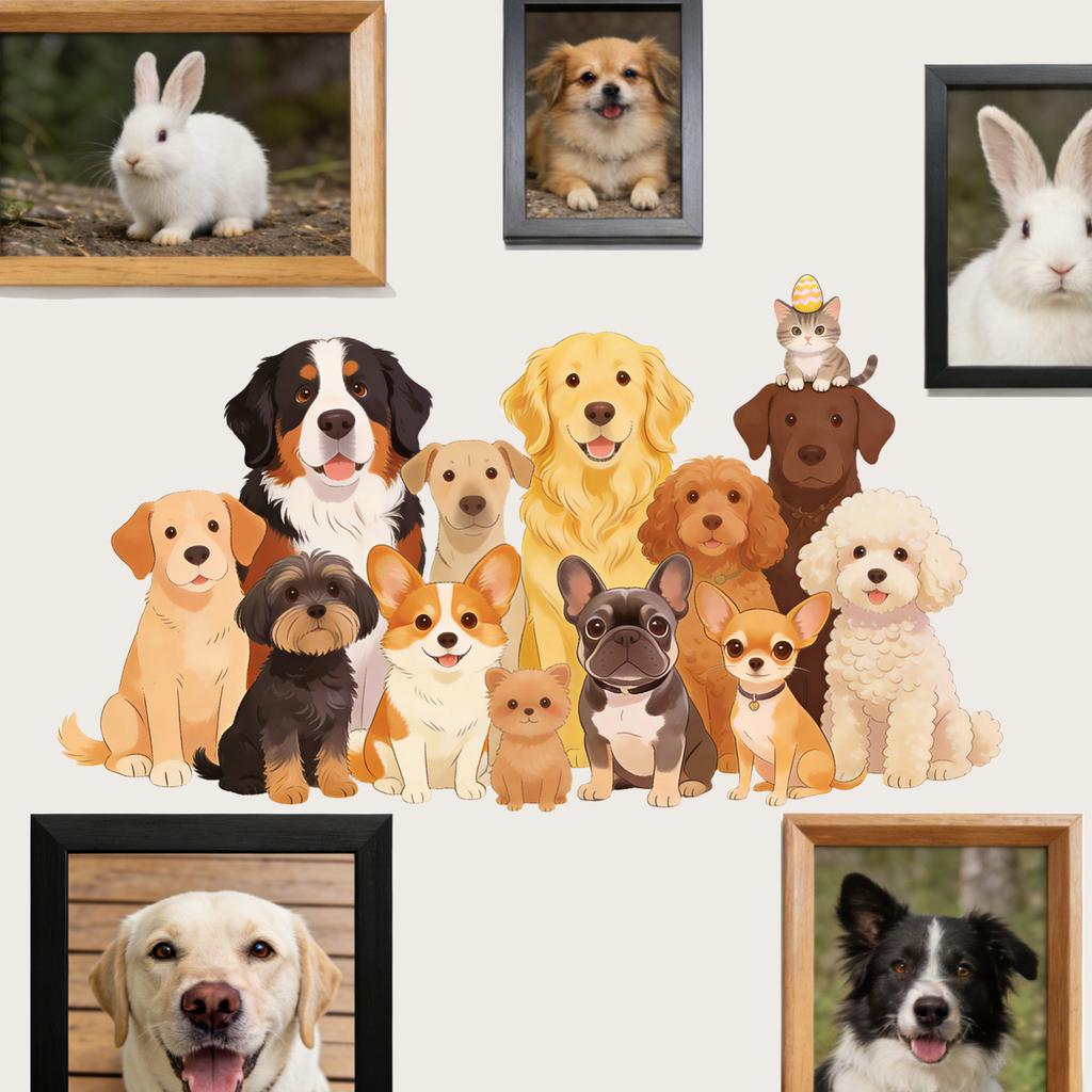 Creative Cartoon Cute Animal Puppy Combination Bedroom Living Room Window Display Home Decoration Wall Stickers