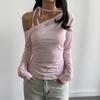 2026 Spring New Asymmetrical Shoulder Polka Dot Sweet Long Sleeve T-Shirt Women's Casual Top