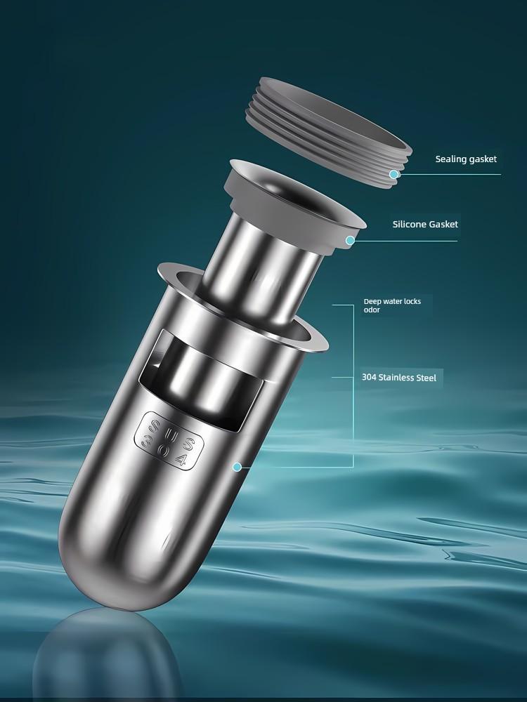 Floor Drain Core Anti-Odor Device, Bathroom Sewer Anti-Odor Gadget, Anti-Insect Silicone Cover, Stainless Steel Universal Inner Core