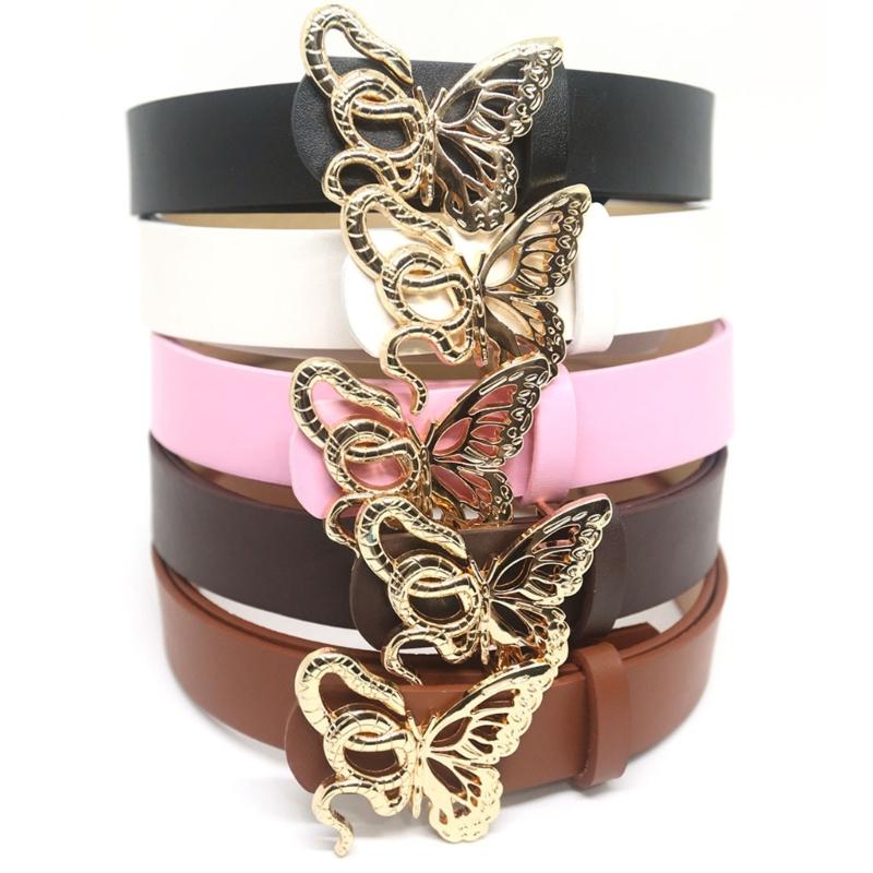 Lady Belt Elegant Skinny Waist Belt for Dress Skinny Belt Butterfly Buckle