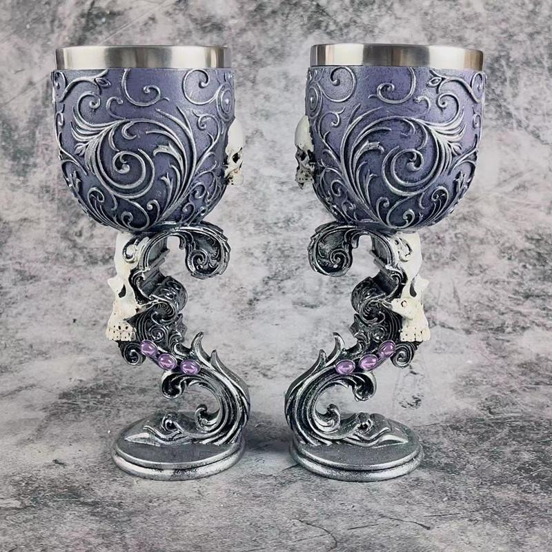 Calice da Vino in Acciaio Inossidabile Graal del Drago Scultura Tridimensionale Creativa 3D Coppa Medievale Retrò per Coppia Coppa da Vino Rosso in Resina