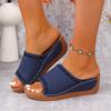New round head retro solid color sandals hollowed out sewn wedges women's shoes