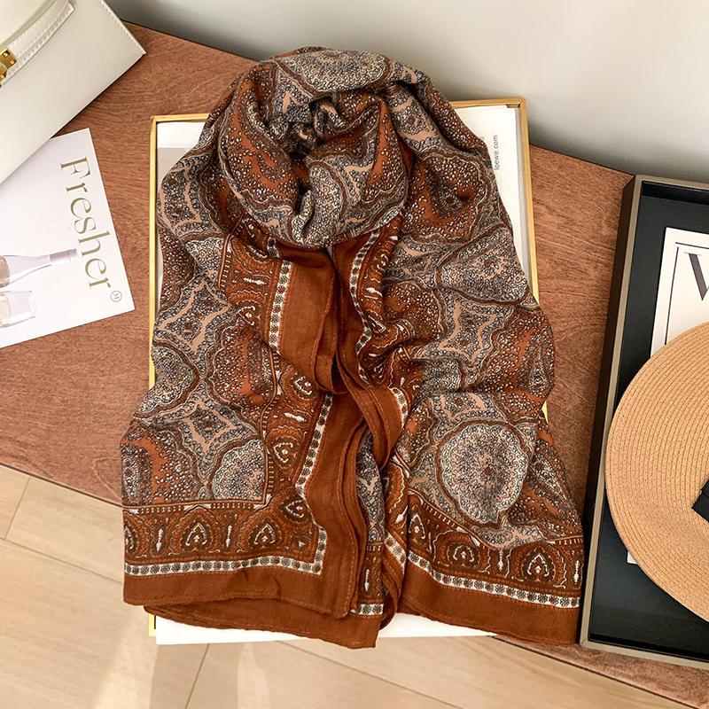 

Elegant Luxury Women Silk Scarf Wrap Shawl Retro Print Lady Sunscreen Bandanas Hijab Mujer Boho Scarve Pareo Casual Fashion New One Size& 8Y